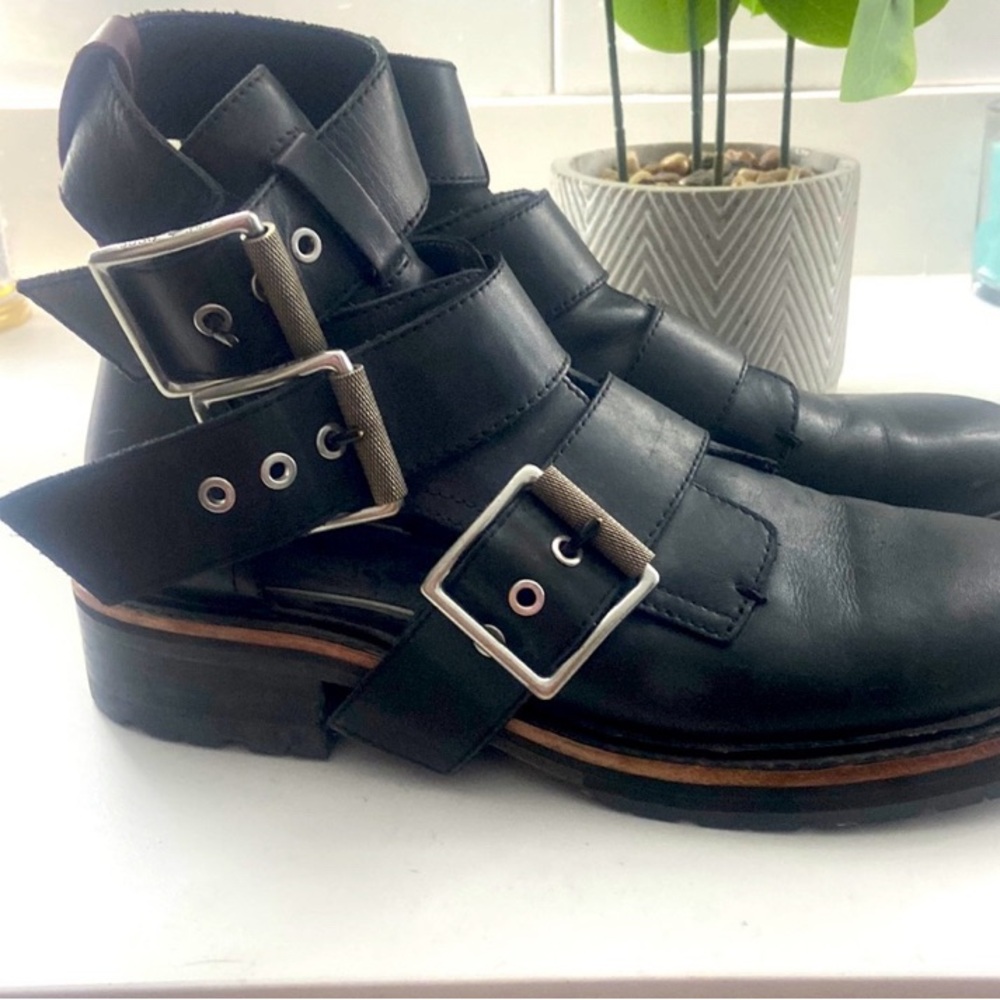 Rare RAG & BONE Boot Ankle Moto Booties Sandals Leather Black Red Maroon Size 8